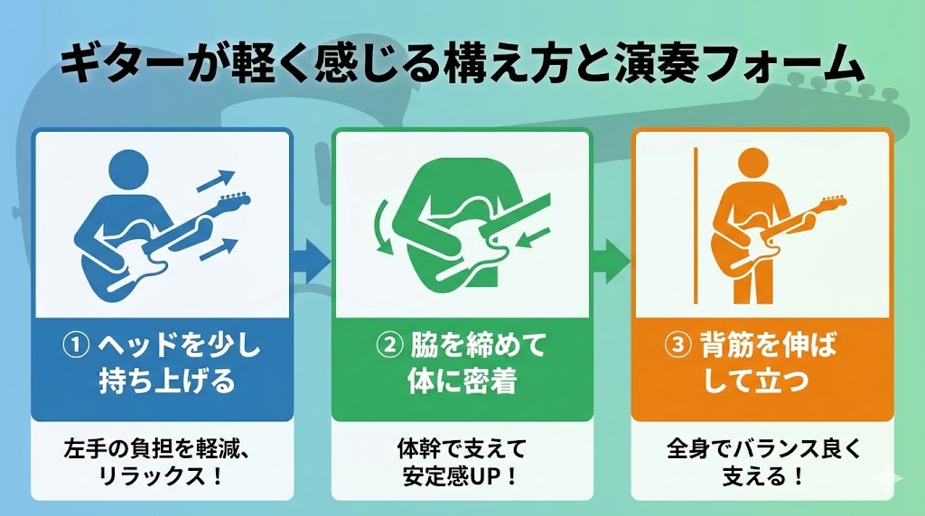 ギターが軽く感じる構え方と演奏フォームの秘訣