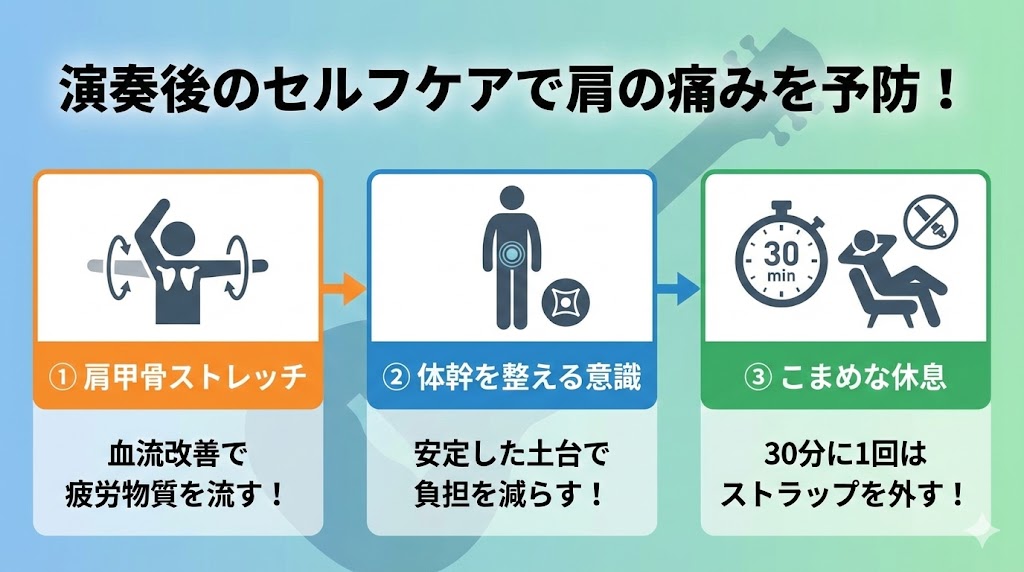 演奏後のセルフケアで肩の痛みを長引かせない